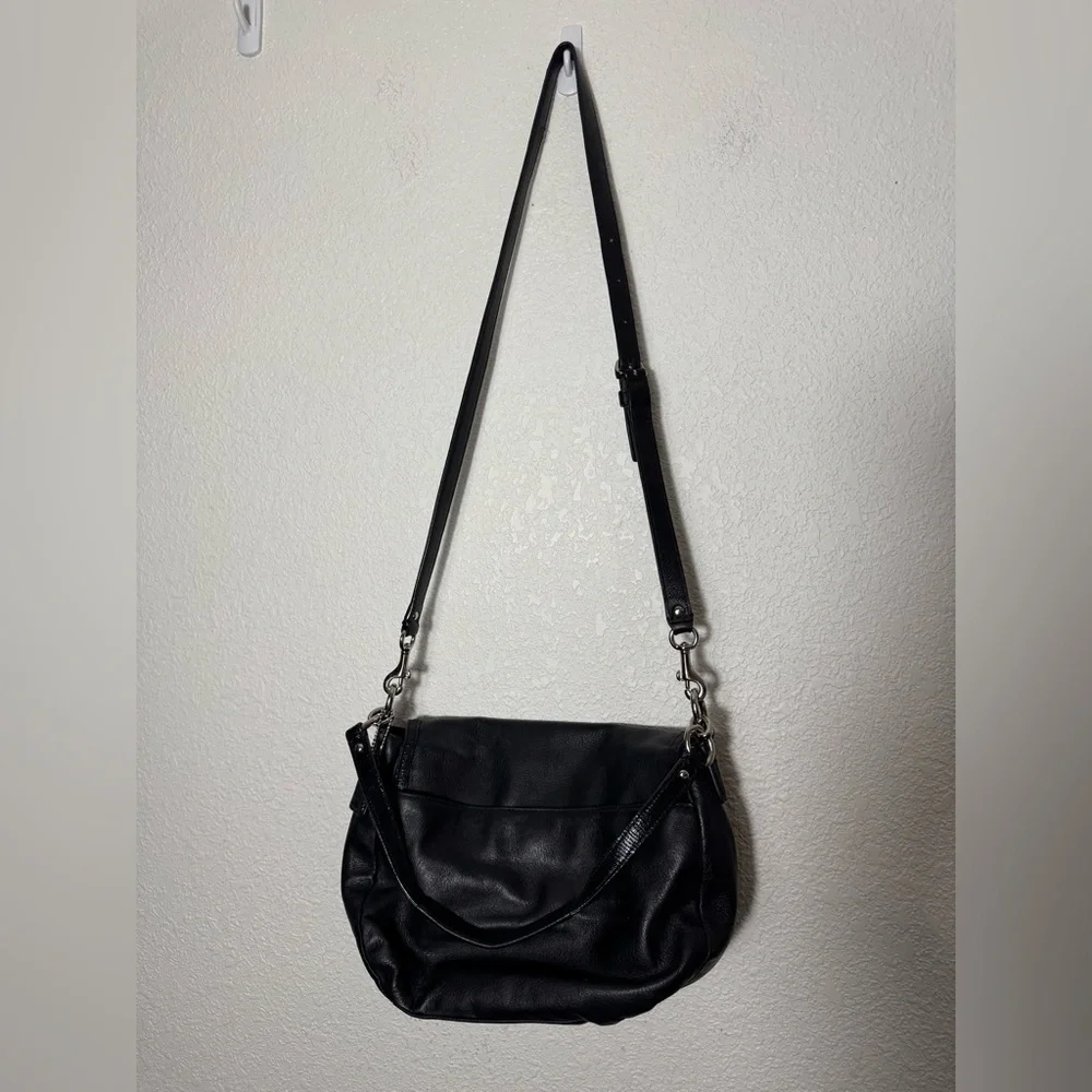 Coach Taylor Black Leather Shoulder Bag with Silver Accents